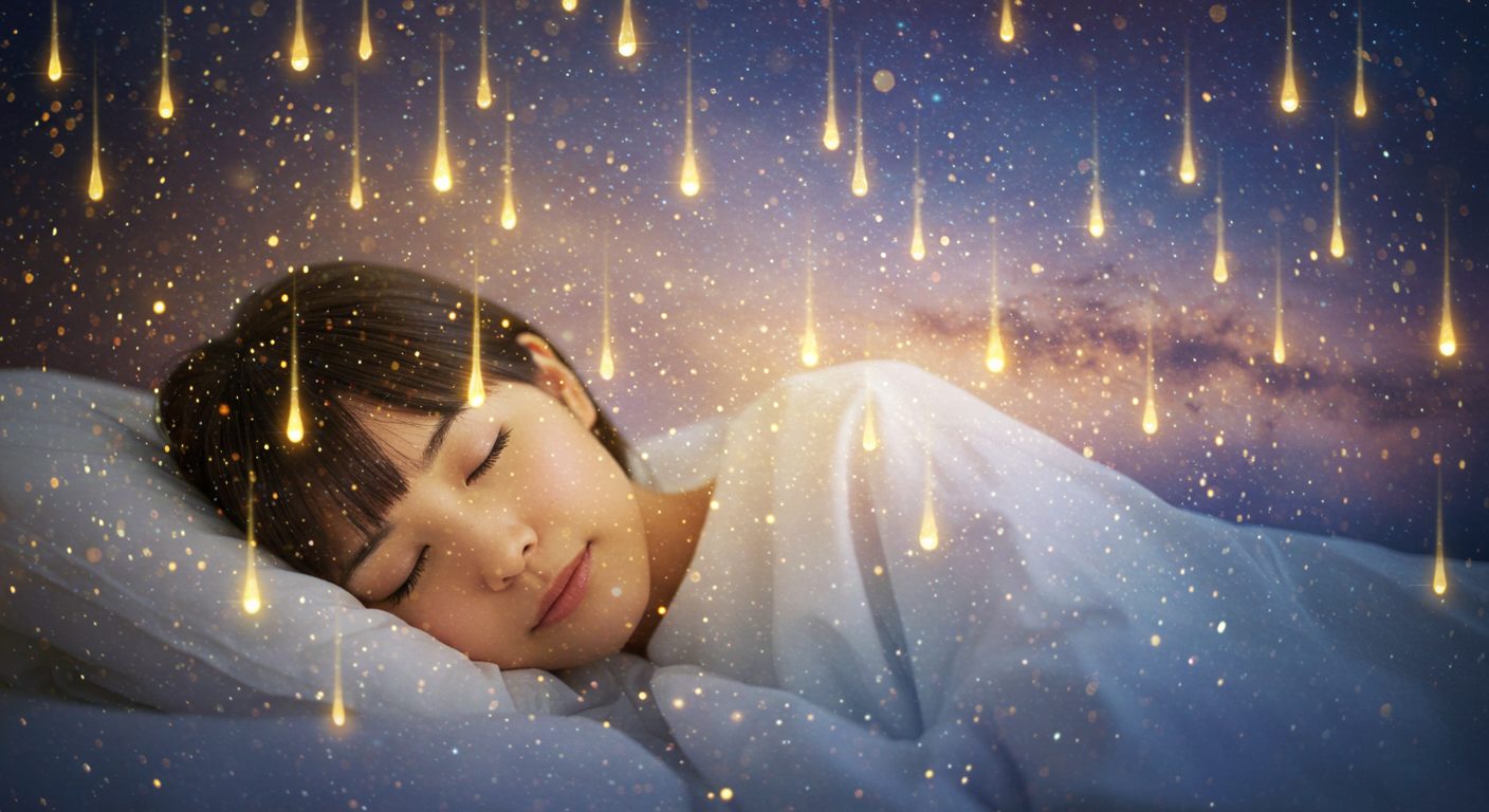 星のしずくヒーリングを受けて、心からの安心感に包まれながら眠る日本人女性